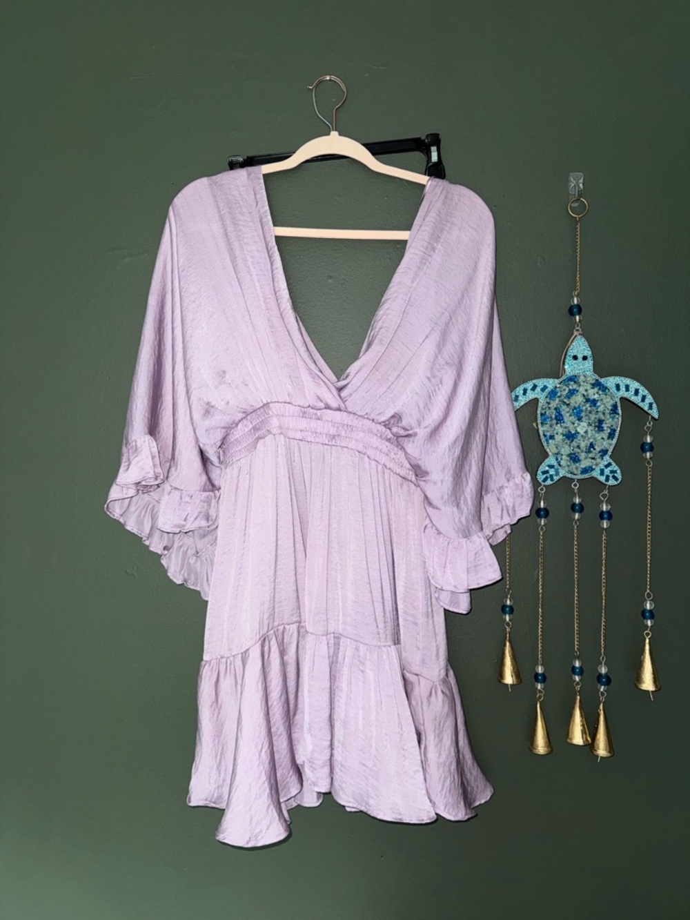 glam Lavender V-Neck Tiered Mini Dress